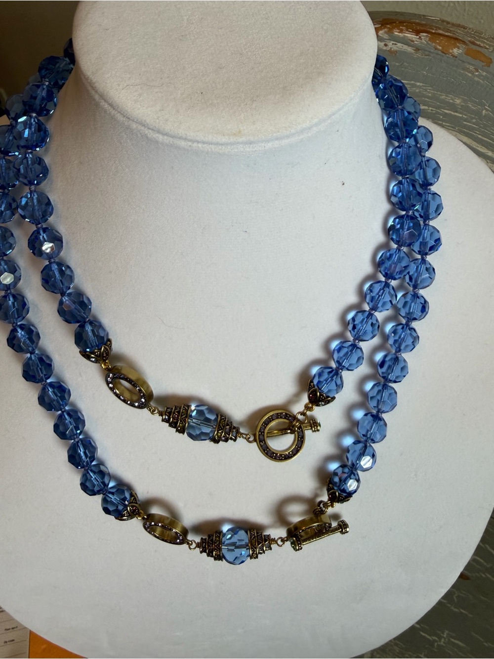 Retired Heidi Daus Sapphire Blue Faceted Glass Double-Strand Necklace